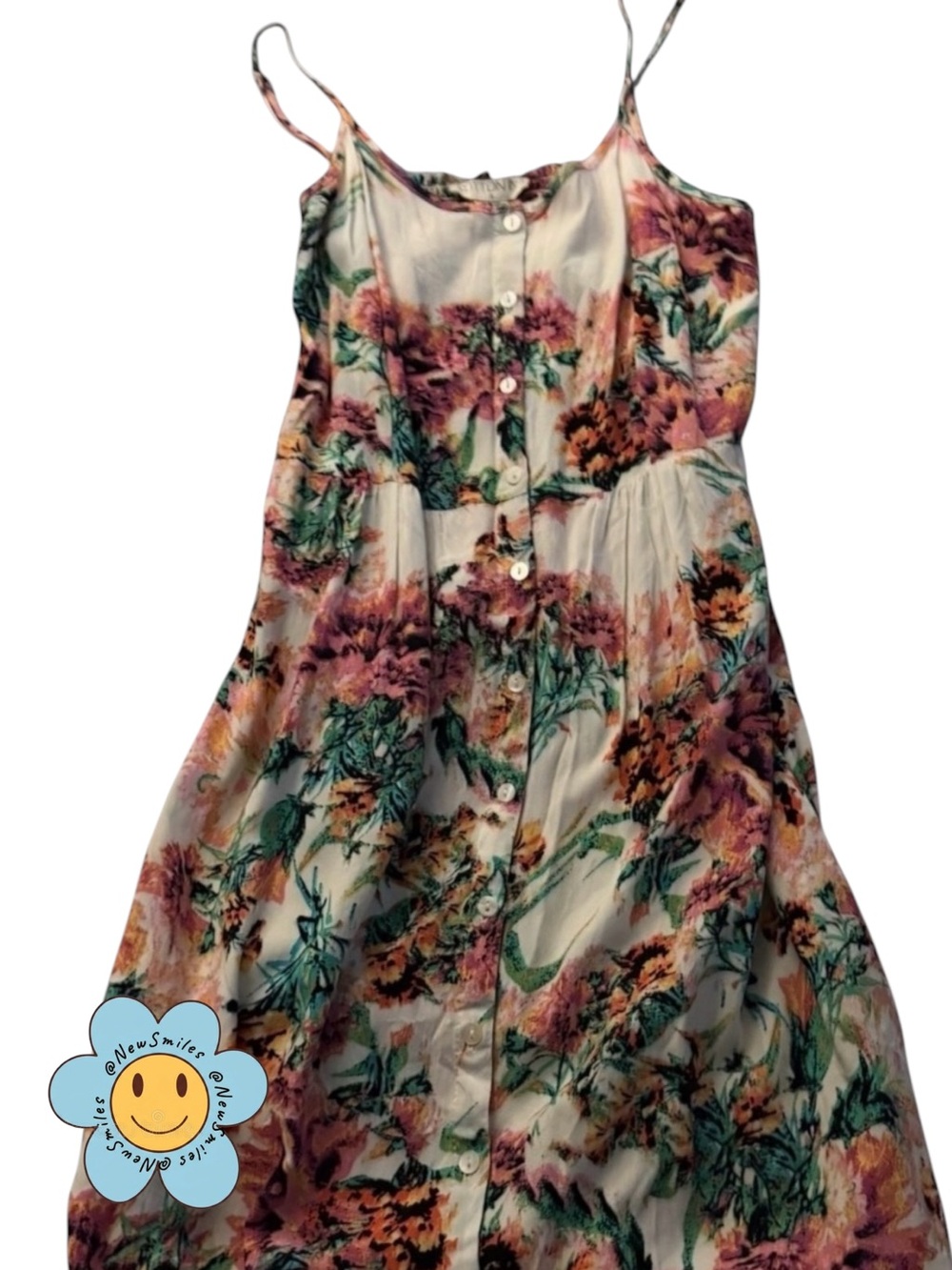 Cotton On ~ Floral Sundress ~ Small Buttons Down Front ~ Pink, Salmon & Green